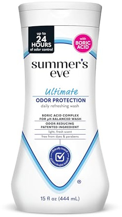 Summer's Eve Ultimate Odor Protection Daily Feminine Wash, pH-Balanced Formula Body Wash for Women with Boric Acid Helps Control Vaginal Odor, 15 Fl Oz