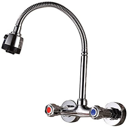 Wandarmatur,Wasserhahn Wandmontage Küche Bad Armatur,360° Schwenkbarer Ausgußbecken,Zweigriff Mischer Wand Armatur Wand Spültisch