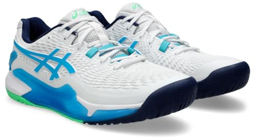 ASICS Men's Gel-Resolution 9 Sneaker, White/Digital Aqua, 10 UK