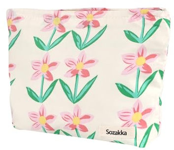 Fycyko Kosmetiktasche Damen Multifunktionaler Kosmetiktäschchen Reise Makeup Tasche Tragbare Aesthetic Bag Florales Kulturbeutel Schminktasche Taschen Organizer für Handtasche für Reisen - Beige