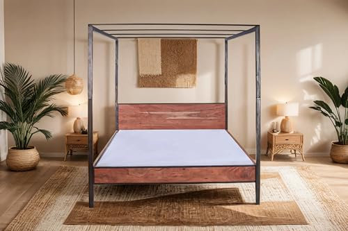 SAM B-Ware Himmelbett 180x200 cm Belfort, Bett aus Akazienholz mit Eisenhimmel inkl. Vorhang, stonefarben lackiert, massives Doppelbett, romantischer Landhausstil, pflegeleichtes Holzbett