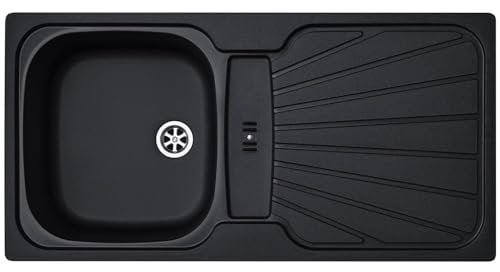 Liquida CMP5BL 1.0 Bowl Reversible Inset Black Kitchen Sink with Waste Kit