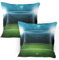 ABAKUHAUS Fußball Kissenbezug Packung mit 2, Soccer Goal Post Sportbereich Gewinner Verlierer Linie Flutlicht Best Team Finals Spiel Thema, Dekorativer Gedruckter Kissenbezug, 80 x 80 cm, Grün blau