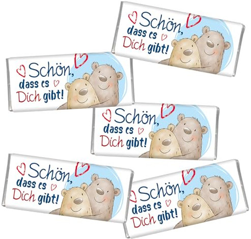 Steinbeck Schön, dass es Dich gibt Geschenk 5 mal 18g Mini Schokolade Schokolade Tafel rot Freundschaft Liebe Valentinstag Bär Männer Schatz