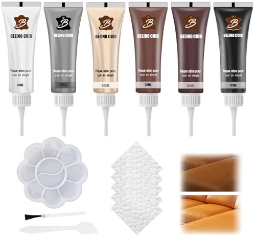 Crema De Reparación De Cuero,6 Colores Restaurador de Relleno de Cuero,Cuero Liquido Reparador,Kits de Reparación de Cuero Mezclables para Sofá,Chaqueta de Cuero,Asiento de Automóvil,Zapatos