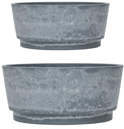 Garden Gear Caesar Marble Effect Bowl Planter Small 34.5cm & Large 46cm Diameter Lightweight Flower or Pond Pot Ideal for succulents & alpines