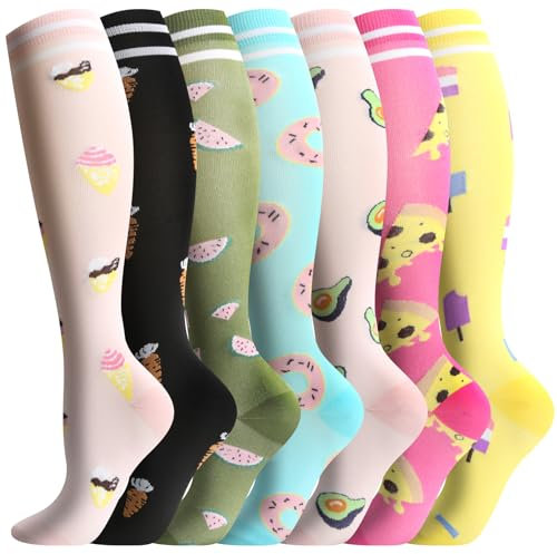 Pnosnesy kompressionsstrümpfe,Kompressionssocken (7 Paar) für Damen und Herren 15-20 mmHg Stützstrümpfe ist am besten für Leichtathletik, Laufen, Flugreisen