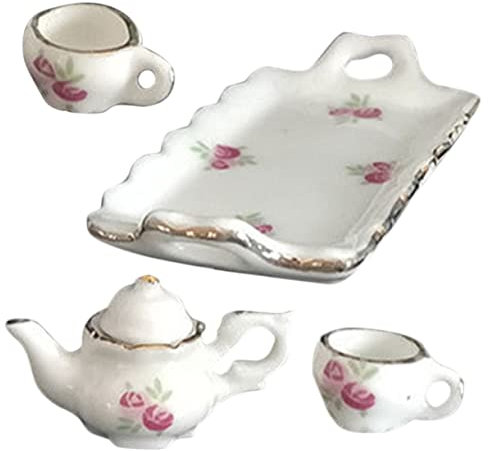 ORFOFE Service à Thé Miniature en Céramique 1:12 pour Garçon Et Filles, Jeu De Rôle, Vaisselle Miniature Décorative, Kit Service à Thé pour Filles, Maison De Poupée, Accessoire Décoratif