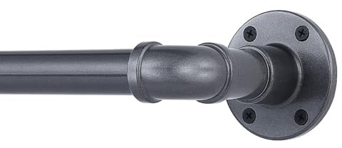 Industrielle Gardinenstange, Gardinenstangen für Fenster 91,4 bis 182,9 cm, rustikale Wickelvorhangstange, passend für Verdunkelungsvorhänge, drinnen und draußen, Größe: 76-182 cm