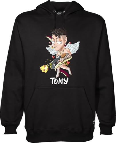 MAGLIERIA CONFORTI Felpa con Cappuccio di Tony Rapper cantante Taglie Ragazzi e Adulti Unisex (IT, Testo, L, Regular, Regular, Nero)