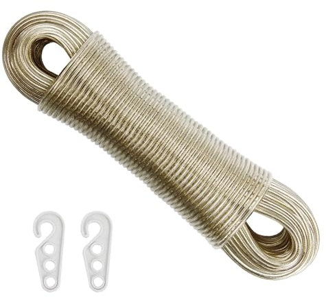 Cuerda de tendedero de 20 m con núcleo de acero, líneas de lavandería resistentes con 2 tensores, tendedero cubierto de PVC para jardín, exterior, interior