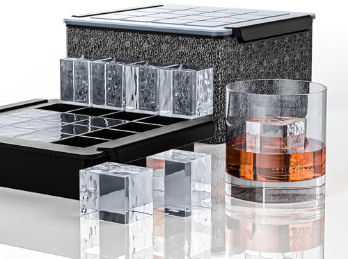 Upgrade 2 Clear Ice Cube molds & Tray for Whiskey,Bourbon ice molds,Silicone Large Ice Tray,Make 16 Large Square Crystal Clear Ice Maker,For Chilling Cocktails Whiskey Bourbon Coffee Drinks