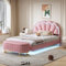 YuQozii Polsterbett 140 x 200 cm, mit verstaubarer Sofabank, gepolsterter schwebender Bettrahmen mit LED-Beleuchtung und einzigartigem Design des Kopfteils, Doppel-Flachbett-Gästebett, Samtstoff Rosa