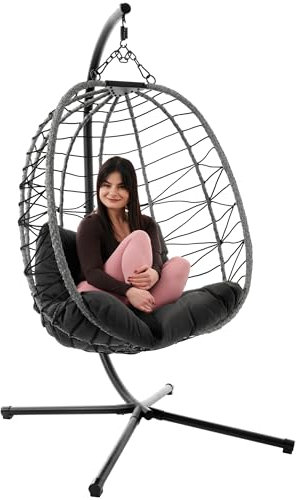 di volio Hängessel mit Gestell Corta, Hängestuhl für Indoor & Outdoor, bis 150 kg belastbar, Hängeschaukel aus robusten Materialien, inkl. Kissen (Grau)