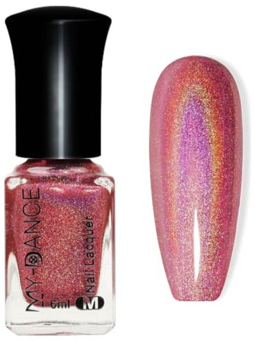 Holographic Nail Polish - Pink Nail Varnish - Magic Colour Change & Quick Dry Nail Polish - Iridescent Glitter Nail Varnish Long Lasting No Need Lamp Cure 6ml