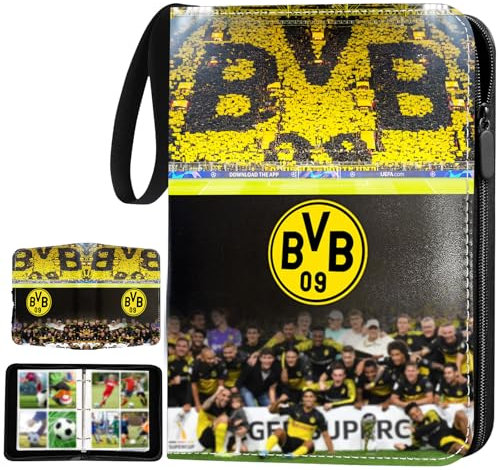Sammelkarten Album Fussball 4 Fächer, Fussball Karten Sammelalbum mit Reißverschluss Tragegriff, 50 Seiten für 400 Karten (B)