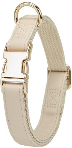 YUDOTE Hundehalsband aus Weichem Leder mit Sicherheits-Schnellverschluss-Metallschnalle, Natürliche Baumwolle Gepolstertes KunstlederHalsband für Welpen mit Empfindlicher Haut, Creme Weiß