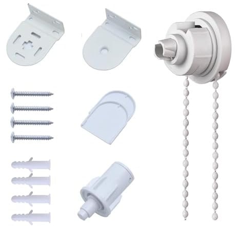 NICOLA Roller Blind Brackets, 32mm Roller Blind Fittings Kit, Universal Roller Blinds Spares, with Beaded Chain & Screws, for Fixing Curtain Blinds Shades Windows, Curtain Repair (White)
