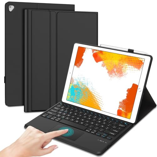 JADEMALL Étui Clavier avec Trackpad pour iPad Pro 12.9 2017/2015 (1ère/2ème Génération), AZERTY Clavier Bluetooth Amovible avec pavé Tactile pour iPad Pro 12.9 2017/2015, Noir