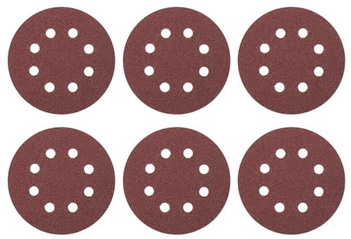 sourcing map 20 Pcs 125mm (5 Inch) Sanding Discs, 60 Grit Hook and Loop Sandpaper, 8-Hole Aluminum Oxide Orbital Sander Sandpaper for Woodworking Automotive Metal Polishing, Red