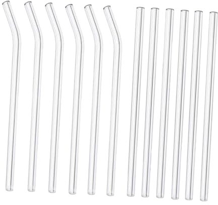 LABRIMP 12 Pièces Pailles Verre Transparent Réutilisables Courbées pour Tasses Mugs Bouteilles
