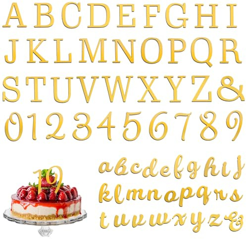 64 PCS Acrylic Letters for Cake Gold Acrylic Number Alphabet Cake Topper DIY Personalized Name Cupcake Toppers Mirror Number 0-9 and Alphabet A-Z Personalized Picks Decor for Anniversary Wedding Party
