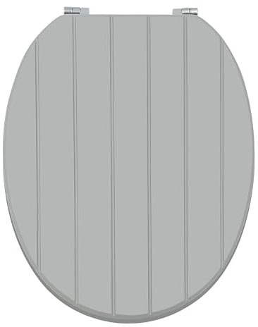 Anika Toilet Seat/Chrome Plated Hinges/Easy Installation / 43cm x 37.5cm (Grey Tongue and Groove)