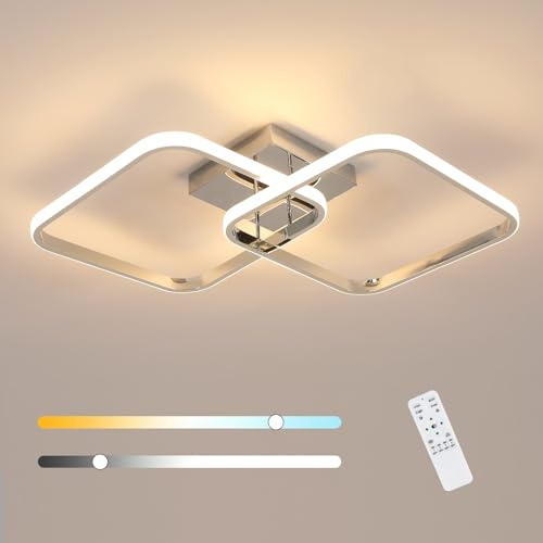 Goeco LED Deckenleuchte Dimmbar, 50W Modern Deckenlampe Schlafzimmer mit Fernbedienung 3000K-6500K, Chrom LED Deckenbeleuchtung für Schlafzimmer Wohnzimmer Esszimmer