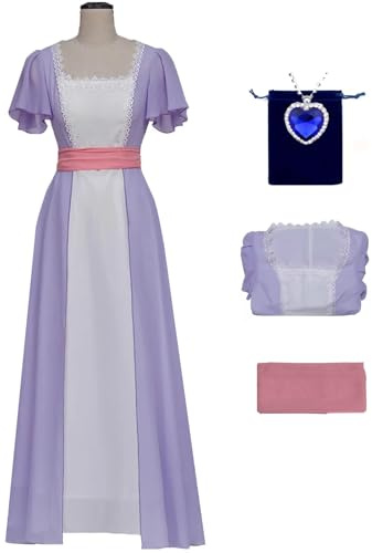 Kolegrial Déguisement Rose avec Collier Femme Cosplay Titanic Rose Violet Elégance Longue Robe de Soirée pour Noël Carnaval Halloween Party Anniversaire Mariage Masquerade Robe de Bal, Grand XS-5XL