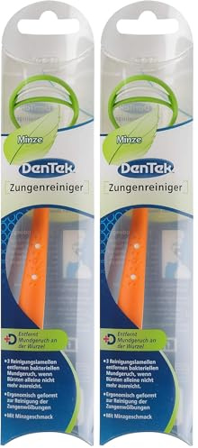 Dentek Zungenreiniger 2er Pack (1 Stück) - Kunststoff Schaber mit Minzgeschmack - entfernt bakteriellen Mundgeruch - frischer Atem
