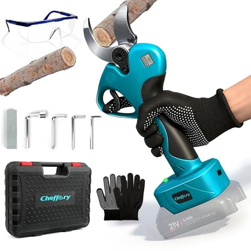 Cheffery Secateur Electrique Sans Fil, 60mm Sécateur à Batterie avec Lames Sharp SK5 800W Moteur Sans Balais Écran LCD, Coupe Branche Electrique pour Jardin Verger Ferme (Sans Batterie)