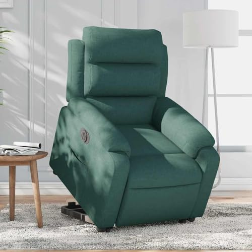 Bucmath Elektrischer Relaxsessel mit Aufstehhilfe, Dunkelgrün Stoff, 75x92,5x100 cm, verstellbar, für Wohnzimmer, Schlafzimmer, bequemes Sitzen, max. 110 kg