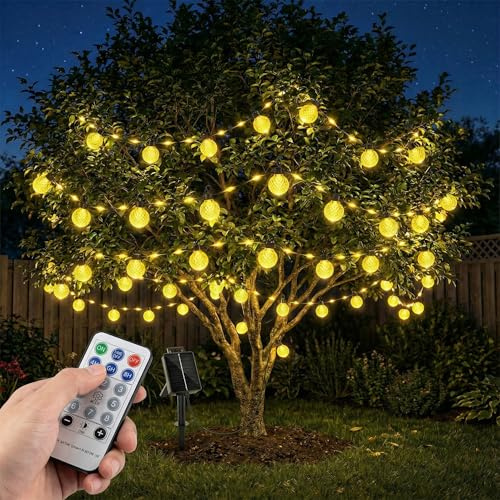 BG9D Solar Lichterkette Außen,8M 40 LED Solar Pineapple Lichterkette mit 10 Lampen,8 Modi Mit Fernbedienung,IP67 Wasserdicht,für Outdoor,Terrasse,Balkon,Hochzeit,Party,Garten,Warmweiß