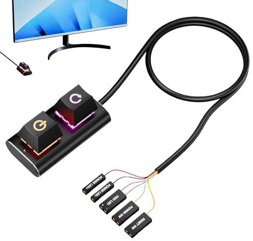 RGB PC Power Button - LED External Mechanical, Replacement Parts for Motherboard, Power Button Extension Cable with Durable Design, Home Office Work Programming, Setup for Men Women