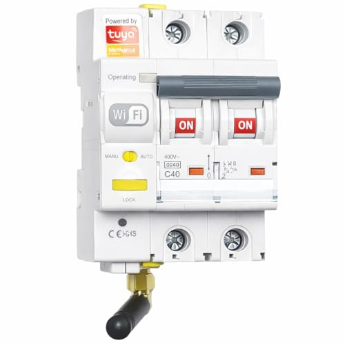 RASMACOR - Interruptor Magnetotermico Rearmable WIFI 2P 40A Curva C 6kA – Compatible con App Tuya Smart – Domotica - Termico Inteligente con Control Remoto