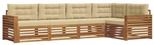vidaXL Outdoor-Sofagarnitur mit Kissen 5 pcs Natur und Beige, Gemütliches Outdoor-Set, modernes Ecksofa, robuster Loungesessel, Gartenmöbel, Terrasse zum Relaxen