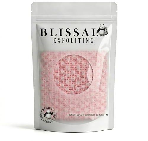 Blissal Exfoliating Shower Towel – Gentle on Sensitive Skin, Machine Washable, Effective Exfoliation for Soft & Smooth Skin (pink)