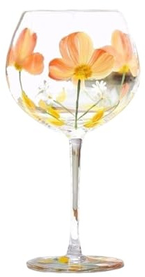 Hhaoran-9868 Coupe en verre Grand verre à pied de 65 cl, décoré fleurs peintes la main Verres à eau