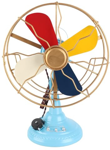HERCHR Decoración de ventilador de mesa vintage, ventilador de escritorio antiguo, modelo de ventilador de escritorio de metal con aspas giratorias, ventilador de mesa decorativo retro