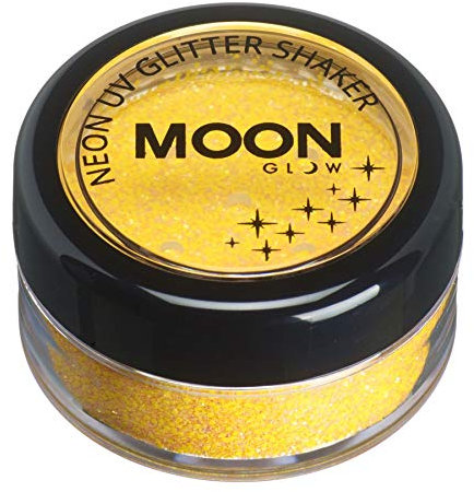 Moon Glow Shaker avec paillettes UV néon – Brille brillamment sous un éclairage UV, jaune doré, 5 g