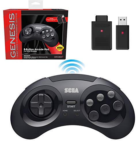 Retro-Bit Sega Genesis - Controller wireless da 2,4 GHz, 8 pulsanti, per Sega Genesis Original/Mini, Nintendo Switch, PC, Mac, colore: nero