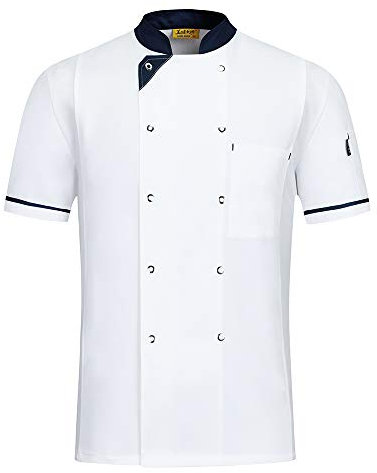 WMOFC Kochjacke,Chef Uniform, Herren Damen Kurzarm Baumwolle Küchen Koch Jacke, Kostüm Restaurant Hotel Cafe Chef Mantel,Weiß,XXXXL