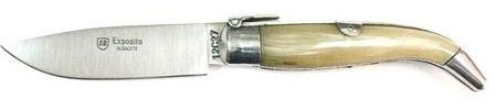 Expósito Navaja Nº 0 PA-0/AT Pastora hoja acero inoxidable Sandvik 12C27 de 8,5 cm y cachas de cuerno de toro PA-0/AT artesanal clásica de Albacete. Original y única + Portabotellas regalo