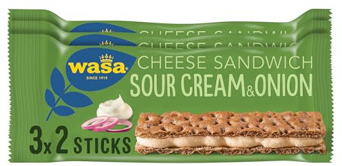 Wasa Knäckebrot Sandwich Sour Cream & Onion Mulitpack (8x 99g je 3x33g) | Knäckebrot-Sandwich mit veganer Sauerrahm-Zwiebel-Füllung, perfekt für unterwegs