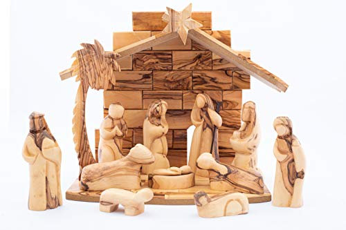 Olive Wood Gifts Shop Krippenfiguren aus Olivenholz, handgefertigt, 24,1 cm hoch, 11,9 abstrakte Figuren, geschnitzt von überlegenen talentierten christlichen Künstlern in Bethlehem, der Stadt David