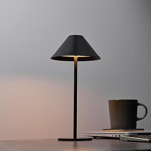Bojim Akku LED Tischlampe, Kabellos mit Touch Dimmbar, USB Aufladbar Batterie, Tischleuchte für Nachttischlampe Bar Wohnzimmer Outdoor Küche Esstisch, Deko Metall 3000K Warmweiß, IP54, Schwarz