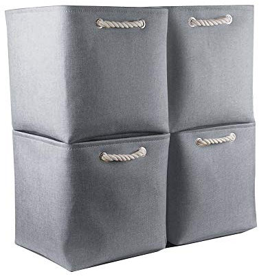 Mangata Cube Storage Boxes 25x25x25cm, Fabric Storage Basket for Cupboards, Shelves, Closet, Grey(Collapsible, 4 Pack)