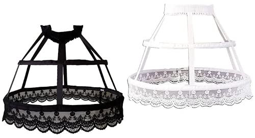 SSDH Jupon Victorien 2 cerceaux Crinoline Lolita Fishbone Creux Oiseau Cage Jupe Broderie Floral Dentelle Jupon (Noir)