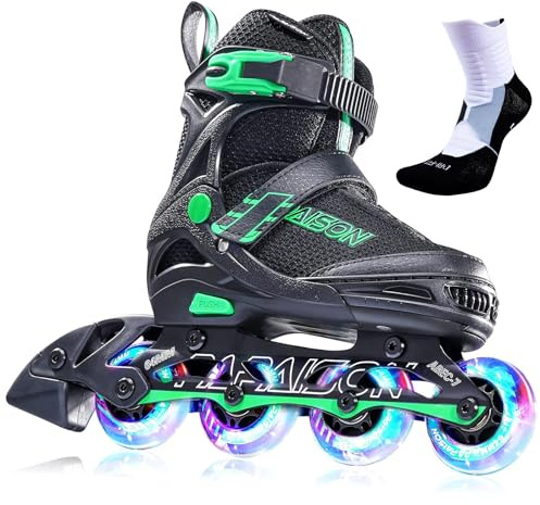 PAPAISON Adjustable Inline Skates for Kids and Adults with Full Light Up Wheels, Outdoor Roller Skates for Girls and Boys, Men and Women