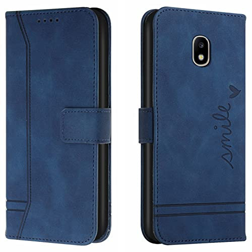 Lihondar Kompatibel mit Samsung Galaxy J330/ J3 2017 Hülle, Handyhülle Samsung J330, J3 2017 Leder Klappbar Schutzhülle Tasche Wallet Cover Flip Case für Samsung J330/ J3 2017 Klapphülle (Blau)